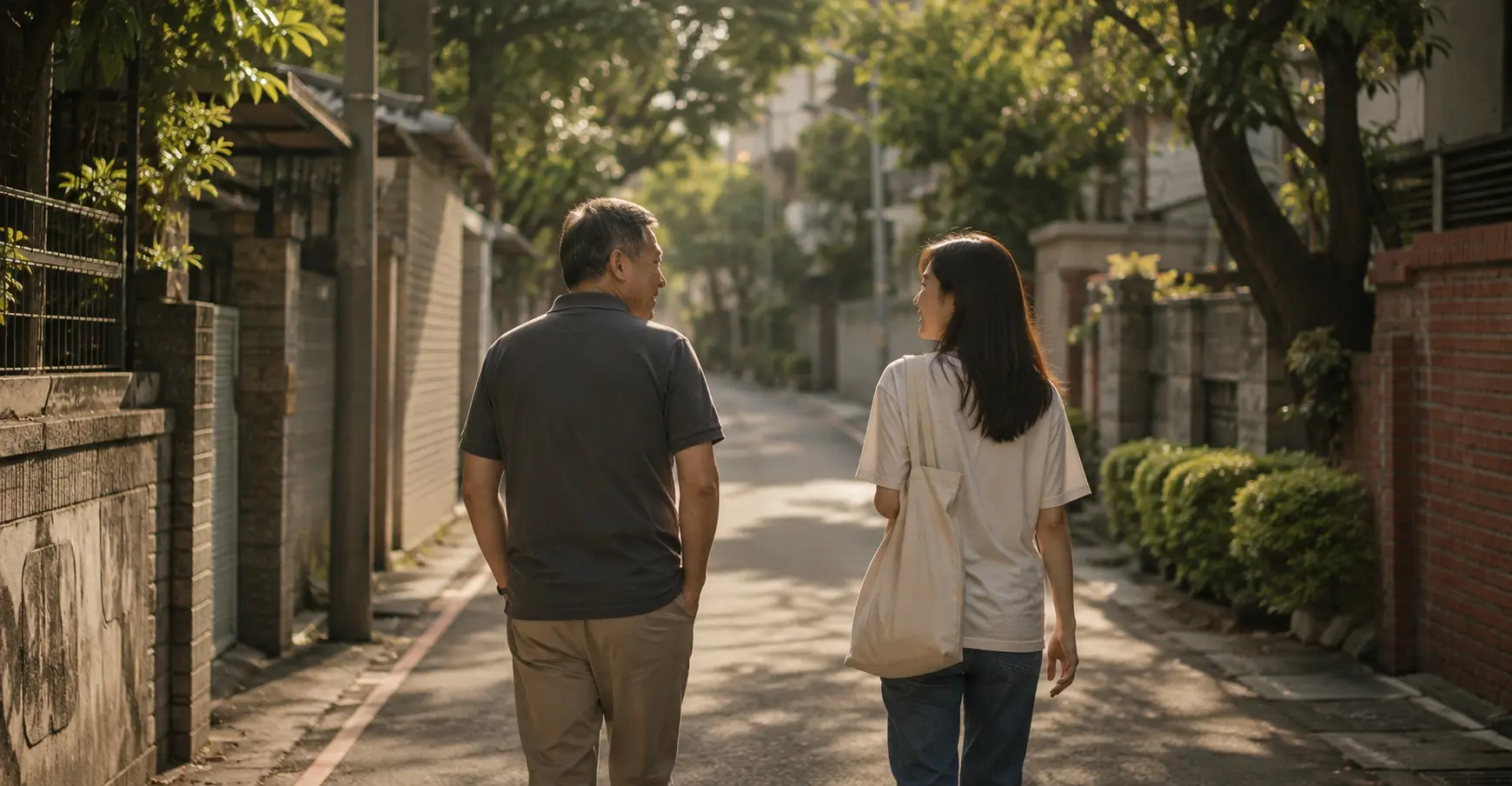 繼子女繼承權與收養關係,一位父親與成年女兒走在回家路上